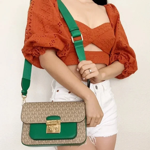 Michael Kors Sloan Editor Medium Flap Shoulder Bag Crossbody Palmetto Green MK - Picture 2 of 3